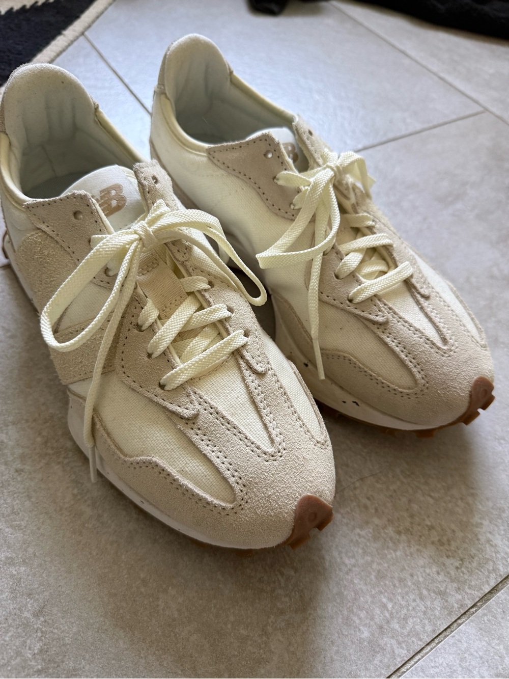 New Balance 327 Women's Cream Suede & Canvas Athletic Sneakers